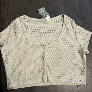 Women's Beige Eyelet Top